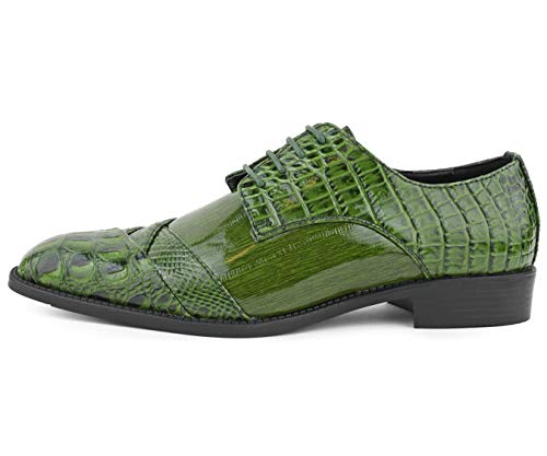 Image of Bolano Bandit Men's Alligator Print Cap-Toe Oxford Dress Shoes | Formal lace-up oxfords with alligator print, folded croc detailing and cap toe for tuxedo and dress wear