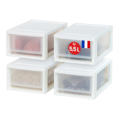 Iris Ohyama, Tiroir de rangement, Commode de chambre, Tour de rangement plastique bureau, Lot de 4, Blanc, pour Bureau, Garage, Chambre à coucher, Sans BPA, MSD-1