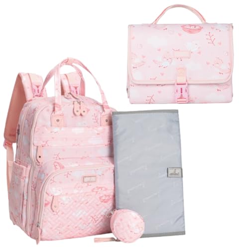 Image of BabbleRoo Portable Changing Pad Pink Birdy & Basic Diaper Bag Pink Birdy
