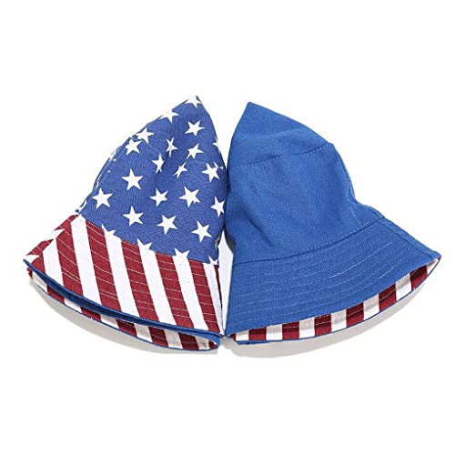 Women Youth American Us Flag Bucket Hat Reversible Stars Stripes Usa Flags Patriotic Sun Hats Anti-Uv Portable Travel Beach Cap Topee Camping Fishing Fisherman Hat Outdoor Headwear #TOP3