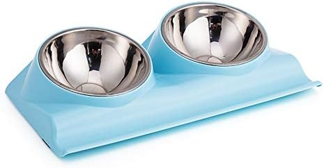 Vealind Double Pet Dog Bowl with Raised Stand, 15 Degree Tilted Non Slip Cat Food and Water Feeding Bowls (Blue)