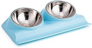 Vealind Double Pet Dog Bowl with Raised Stand, 15 Degree Tilted Non Slip Cat Food and Water Feeding Bowls (Blue)