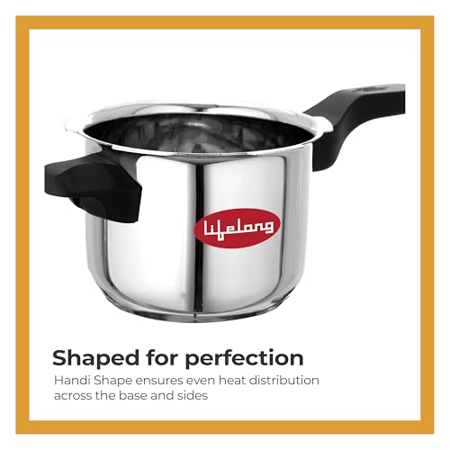 Image of Lifelong 3 Litre Triply Stainless Steel Pressure Cooker for Kitchen | 2.5mm Thickness | Gas & Induction Compatible | Fast & Even Heating | Spillage Control Lid |Easy to Clean Wide Base | BIS Certified
