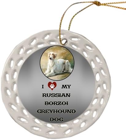 Doggie of the Day Russian Blue Cat Christmas Doily Ceramic Ornament