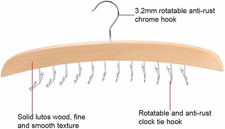 Multifunctional Wooden Tie Underwear Hanger Large Capacity Space Saving Rotating Foldable Metal Hook Storage Rack