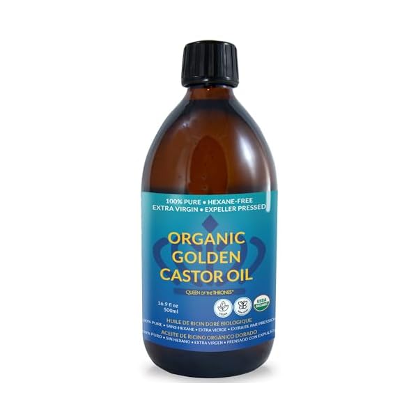 QUEEN OF THE THRONES Organic Golden Castor Oil - 500mL (16.9oz) | 100% Pure & Expeller-Pressed for Hair, Skin & Digestion | Hexane Free | USDA Certified