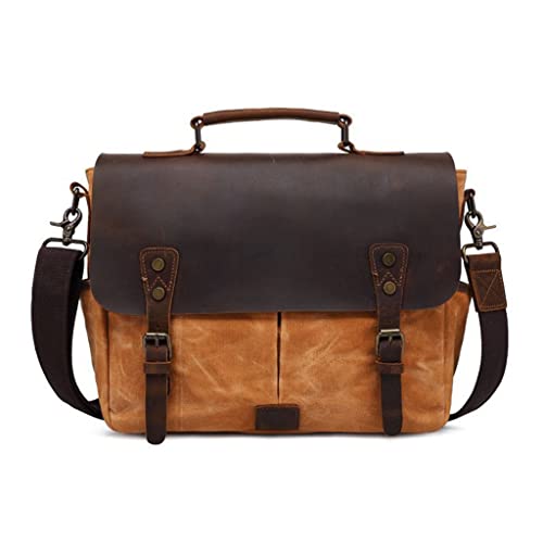 Batik Canvas Vintage Retro Waterproof Camera Shoulder 14" Laptop Casual Messenger Photo Bag (Color : Yellow, Size : One Size) #TOP9