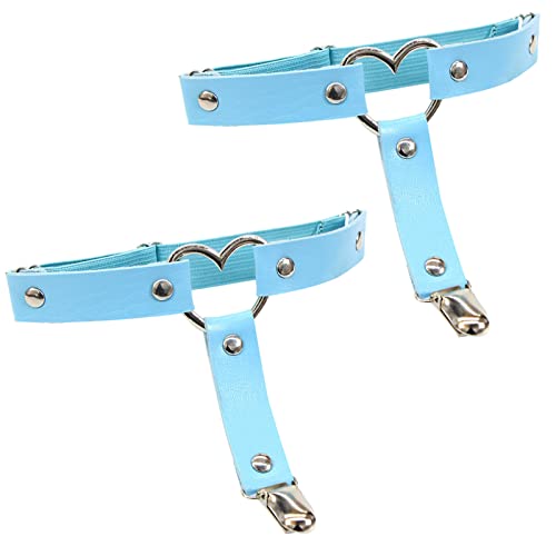 Image of Garters Belt Adjustable Love Heart Leg Garter with Buckle Anti-Slip Clips Elastic Punk 1 Pair