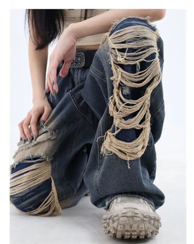 Women's Gothic Ripped Jeans High Waist Hip-Hop Vintage Y2k Denim Pants Oversize Harajuku Beggy Wide Leg Jeans3