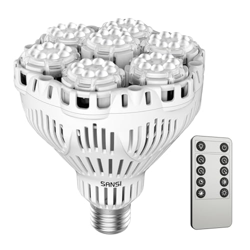 SANSI Dimmable Grow Light Bulb Full Spectrum, High PPFD 40W (600 Watt Equiv) with Remote, Auto On Off Timing 4 8 12 Hrs, Energy Saving Plant Light Bulb with E26 Base for Indoor Plants 40 Wat