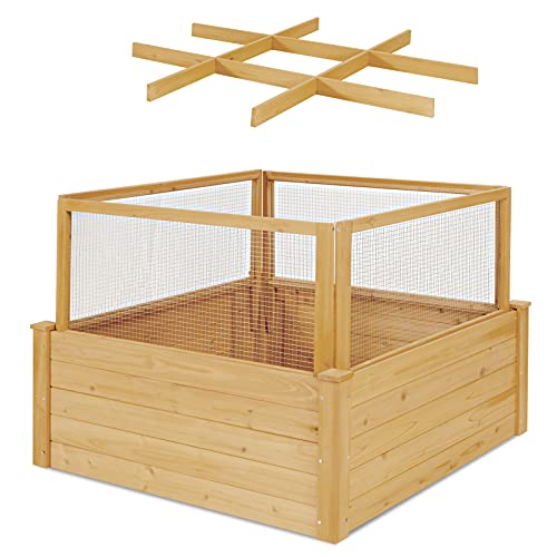 Giantex Raised Garden Bed With Fence, Wood Planter Raised Bed With Critter Guard Fence, 9 Grids Plant Container, Outdoor Plant Box For Garden Patio Backyard Balcony (42" Lx42 Wx32.5 H) #TOP7