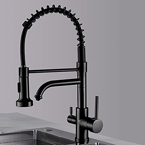 Robinet de cuisine 3 voies en laiton noir pour eau potable droite et mitigeur classique