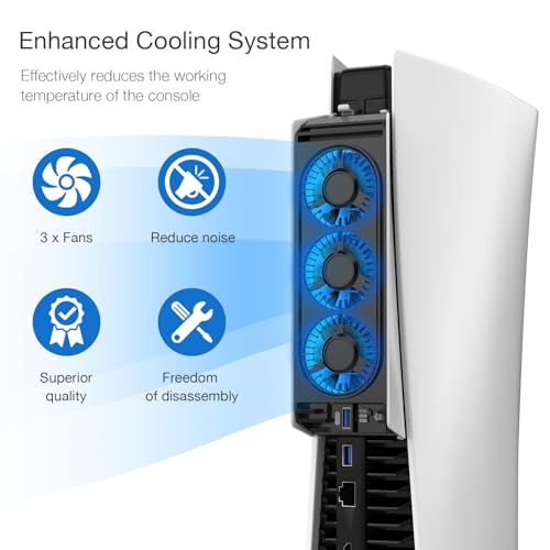 Image of JUSPRO Cooling Fan for PS5 Accessories, Upgraded Quiet Cooler Fan with LED Light for PlayStation 5 Console /PlayStation 5 Digital Edition & Ultra HD Game Console