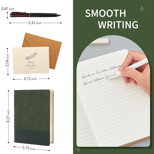 Image of TSFPapier A5 Lined Notebook with Pen & Gift Box 216 Pages PU Leather Journal for Women Men 100GSM Thick Paper College Ruled Notebook for Gifts, School,Travel,Business,Work,Home Writing (Dark Green)