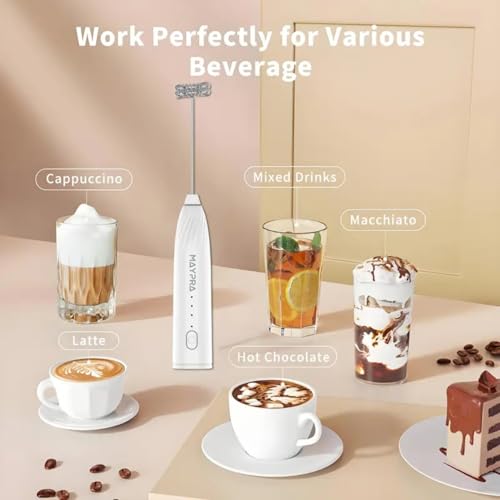 Image of Coffee Machine for Home Kitchen Handheld Whisk Beater Electric with 2 Attachments | 3-Speed Adjustable for Coffee, Latte, Cappuccino, Matcha Whisk & Milk Foam - 1200 mAh Battery Power (Black)