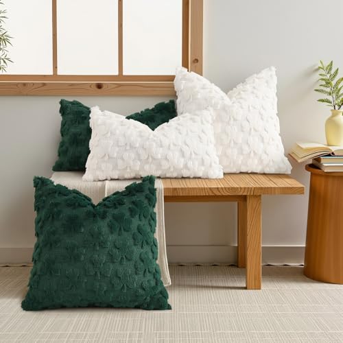 Image of decorUhome St. Patrick's Day Shamrock Green Pillow Covers 20x20 Inch Set of 2, Soft Plush Faux Wool Throw Pillow Covers, Farmhouse Spring Holiday Decor for Sofa Living Room