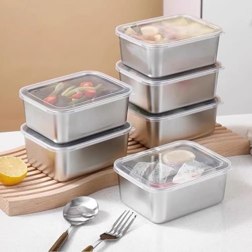 Image of Honbuty 5 Pcs Stainless Steel Food Containers with Lids - 650ml Leakproof Lunch Box Set for Snacks, Office, School, Travel - Reusable BPA-Free Metal Food Storage Boxes - Stackable Kitchen Organizer