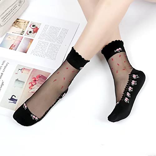 Image of DXYAKY Sheer Mesh Transparent Socks for Women Ultra-thin Lace Fishnet See Through Ankle Novelty Casual Floral Socks