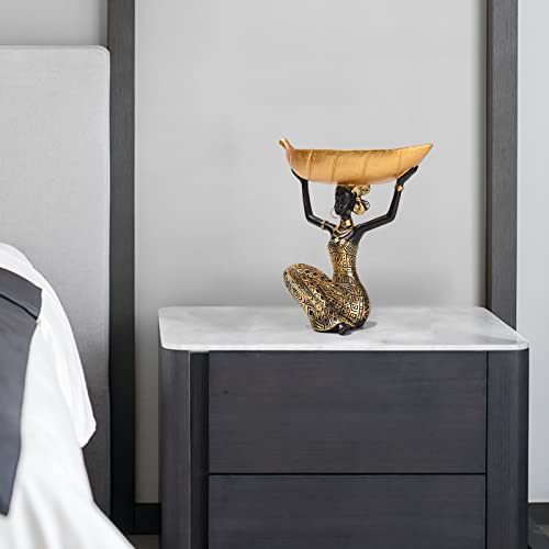 Brabud Resin Traditional Ethnic Dress Black Woman Statue With Leaf Shape Tray Suitable For Candy Jewelry Ring Fruit Decoration For Living Room Dining Table Bedroom Tqgjbs338 #TOP5