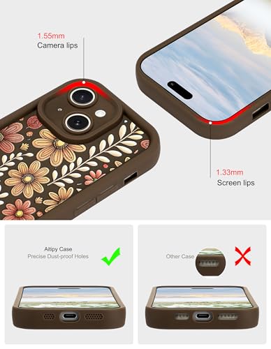 Aitipy Brown Daisy Phone Case for iPhone 15 Plus | Cute Fall Aesthetic Design, Soft Silicone, Slim Fit Full Camera Protection Shockproof Protective Cover for Women Girls - image 4