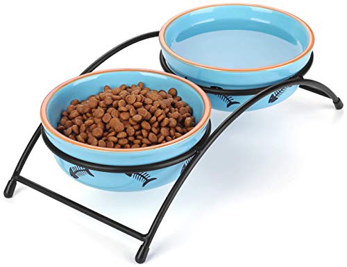 Y Yhy Cat Food Dishes, Raised Cat Bowls Ceramic, Elevated Cat Bowls For Food And Water, Pet Bowls For Cats And Dogs, Anti Vomiting, Whisker Fatigue, Dishwasher Safe, 12 Ounces #TOP7