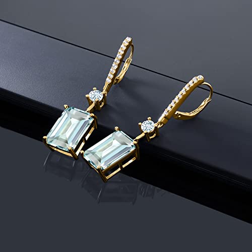 Gem Stone King 18K Yellow Gold Plated Silver Sky Blue Simulated Aquamarine Dangle Earrings For Women (14.08 Cttw, Emerald Cut 14X10MM)4