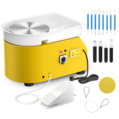 Electric Pottery Wheel 350W & 25CM Aluminum Turntable Pottery Wheel with Removable ABS Basin Foot Pedal and Shaping Tools Pottery Wheel Forming Machine for DIY and Pottery Studio (Yellow)