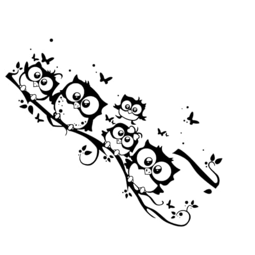 ERINGOGO Pegatinas Murales de Búho Animado, 3 Piezas, Adhesivo PVC Negro 25X55 CM, sin Residuos, para Decoración de Dormitorios y Salas