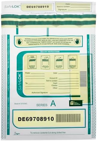 ControlTek SafeLok 12x16" Tamper-Evident Deposit Bags - 50 Bags, Press-to-Seal, Moisture/Heat/Cold Sensitive Ink