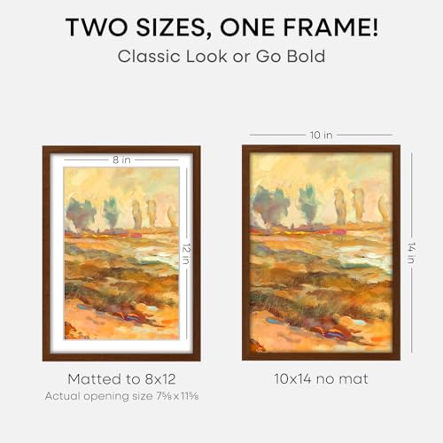Image of Homeforia 10x14 Brown Picture Frame, High End Dark Oak 10x14 Walnut Poster Frame with Mat 8x12, 10 x 14 Wooden Frame Matted to 8 by 12 inch Photo, 14x10 Thin Frames, Tempered Glass, Wall Kit, Set of 2