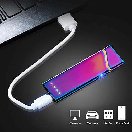 Electronic Cigarette Lighter, Electric USB Lighter Windproof Rechargeable Slim Coil Lighter with Smart Fingerprint Sensor Double Side Ignition,Power Indicator Flameless Boyfriends Gifts