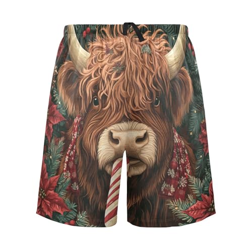 Men's Short Pajama Bottoms Yak Highland Cattle Flower Home Casual Sleep Pants