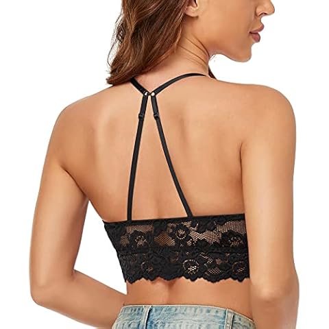 DotVol Women's Summer Lace Bralette Racerback Floral Crop Top Vest Bra (Black,M) Cover
