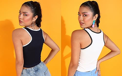 Image of POPWINGS Casual Solid Round-Neck Sleeveless Summer Wear Tank Tops Combo for Women
