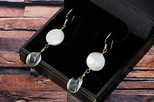 925 Sterling Silver Genuine Green Amethyst Pearl Dangle Earrings in Yellow Gold Plated4