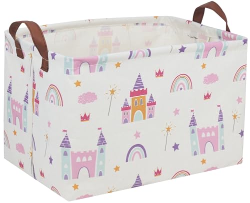 DDBASKET Baby Baskets Nursery Basket Girl Baby Storage Bins Rectangular Cute Kids Toy Storage Bin Organizer Book Shelf Basket Rose Room Decor(Castle)