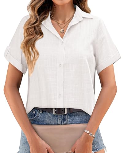 ZEAGOO Weiße Bluse Damen Blusen Kurzarm Hemdbluse Button Down Leichte...