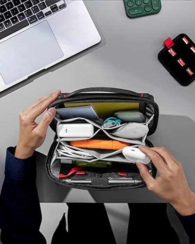tomtoc Elektroniczny organizer na akcesoria, etui na MacBooka, ładowarkę, kable podróżne, powerbank, dysk twardy, wodoodporna torba z wyjmowanymi przegródkami na karty, na adapter USB, kartę pamięci, Czarny, 2.4L