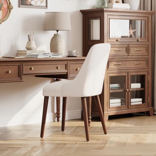 Image of MALOL Upholstered Dining Chairs Set of 2 with High-Back, Beige | Dining Room Chair with Wood Legs, Padded Kitchen Chairs for Dining Room /Restaurant /Cafe