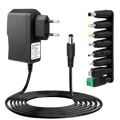 6V 2A Transformateur Alimentation AC 230V à DC 6V 5,5 x 2,1mm avec 8 Connecteurs Chargeur Adaptateur pour 6V 2000 1500 1000 500mA Tensiomètre Numérique LED Caméra CCTV Routeur Jouet Convertisseur