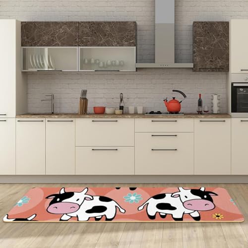 Tapete de cocina de 2 piezas lavable y absorbente con diseño de vacas 3