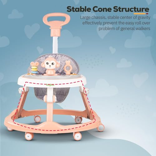 Image of Baybee Drono Pro Baby Walker for Kids with Push Handle, 4-Level Height Adjustment, Musical Toy Bar| Round Activity Walker for Babies 6-18 Months (Pink)