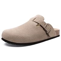ODOLY Women's Suede Clogs Soft Cork Footbed Leather Mules Comfort Potato Shoes with Arch Support, Taupe 37