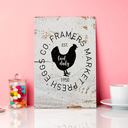 Country Farmhouse Wall Art Canvas-Farmer's Market Fresh Eggs Co Retro Style Canvas Prints Framed Wall Art For Home Bedroom Kitchen Dining Room Wall Décor #TOP3