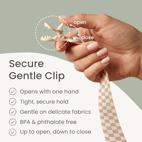 Image of Stadela Baby Pacifier Clip Holder - Girl or Boy Unisex 4 Pack Gift Set - Boho Modern Neutral Brown Yellow White Sage Green Solid Colors (Hayden)
