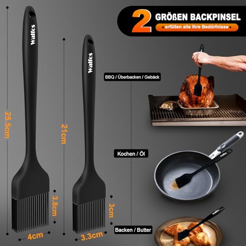 Walfos Silikon Backpinsel, 2er Set (21+25.5cm), hitzebeständiger Silikon Backpinsel Küchenpinsel zum Kochen BBQ Grillen, Silikonpinsel in Lebensmittelqualität und BPA frei