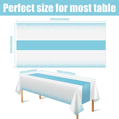 Image of OHOME 4 Pack Disposable Plastic Table Cloths for Parties,White and Light Blue Rectangle Table Covers for Birthday Baptism Decorations - Baby Shower Decorations Boy | Baby Shower Favors 54 inch x 108 inch