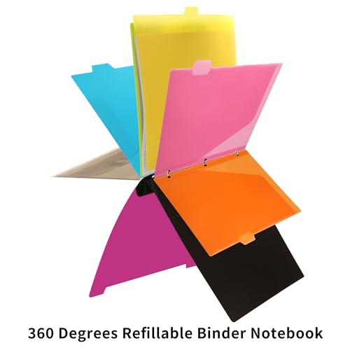 Image of 2 Pcs Pivotable Refillable Notebook, 3 Ring Binder Notebooks 1 Inch, Notebook with Dividers and Pockets, Folder Notebook, Flexible Binder, Soft Binders 3 Ring, Foldable Binder- Pink
