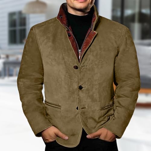 Men's Faux Leather Jacket Double Lapel Casual Work Cargo Jacket Vintage Style Leather Blazer Windproof Coat with Button2