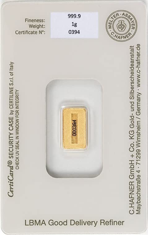 C. Hafner 1 Gramm Goldbarren - 999,9 Feingold - LBMA zertifiziert - im Blister - Neuware